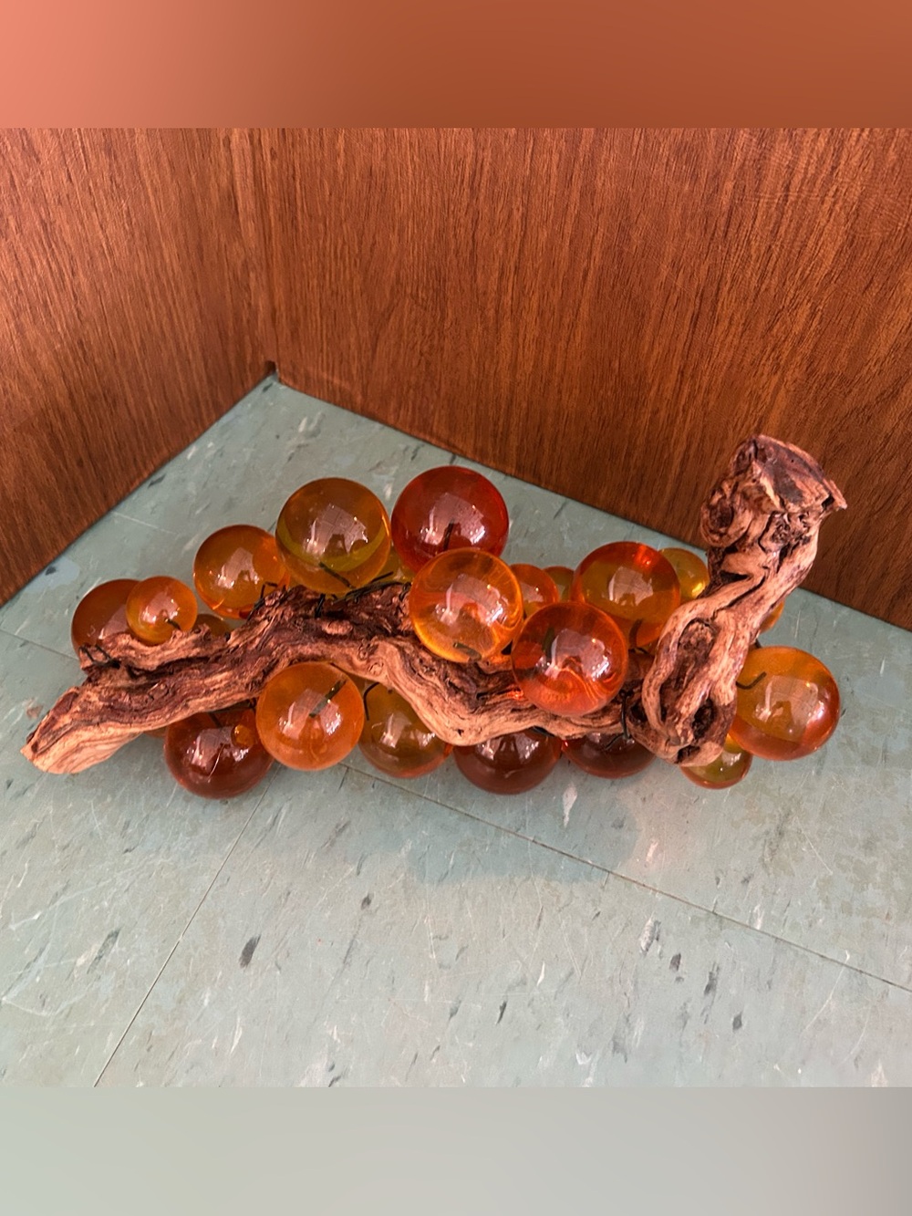 Vintage lucite grapes resin amber mcm decor kitschy 1970’s